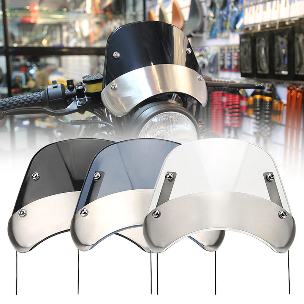 Motorcycle Windshield Wind Deflector Windscreen Replace Front Flyscreen for 5"-9.45" Round Headlight Motorbike Accessory