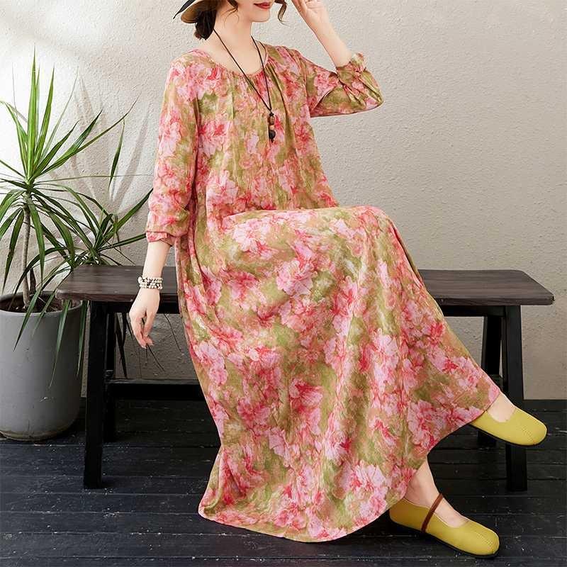 New Round Neck Minimalist Long Sleeve Extra Long Dress Vacation Style