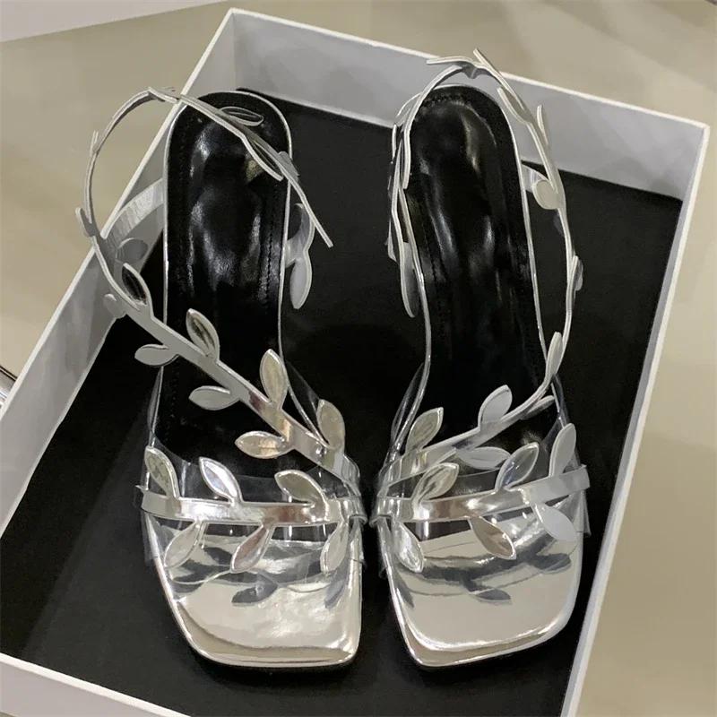 Fashion Summer High Heel Sandals Sexy Design Square Toe Women Sandals Fashion Shoes for Womne Band Thin Heels Banquet Prom Slip-on Shoes