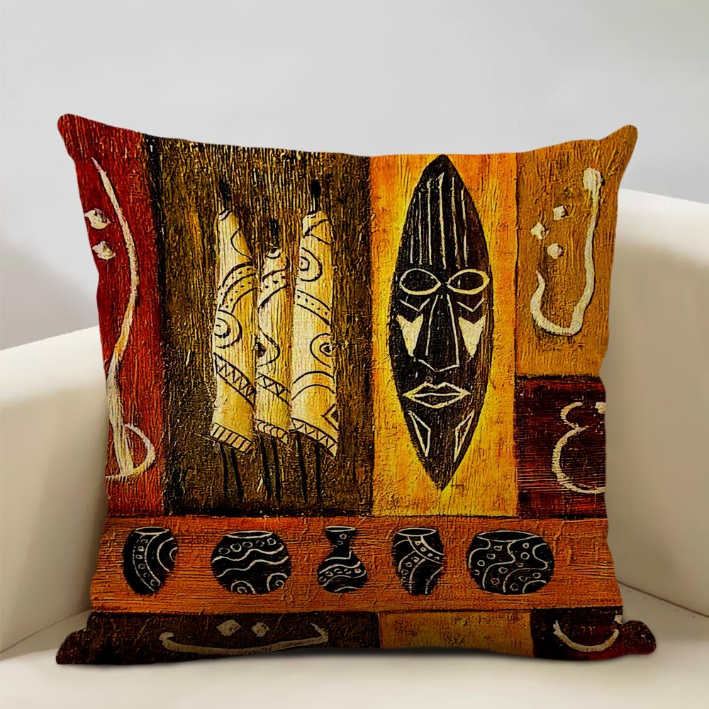 Portrait Oil Painting Cushion Cover African National Style Living Room Sofa Art Decoration Pillow Bedding 45x45cm Cover Pillows