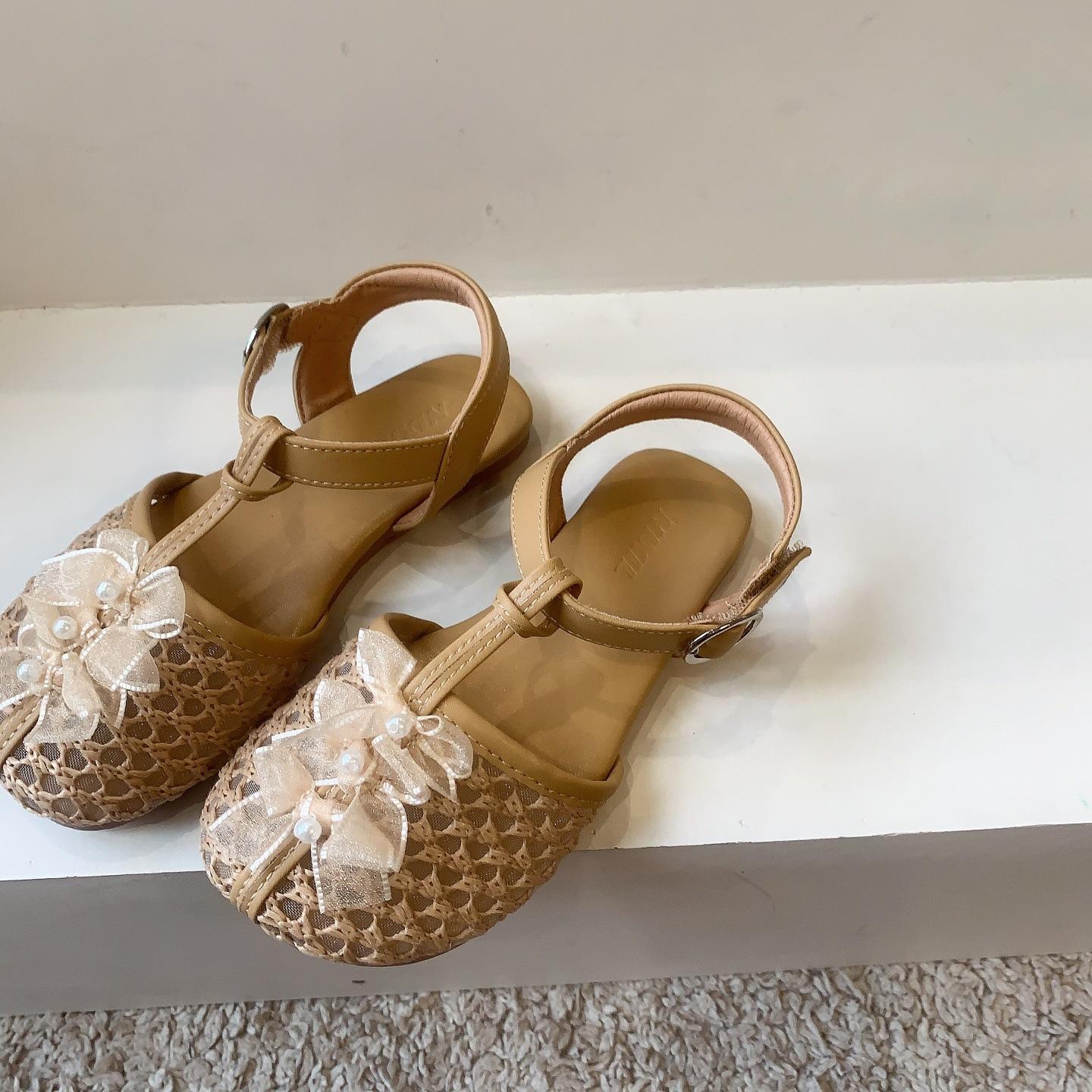 Bow Mary Jane Classmate Summer Children s Sandals Girls Princess Shoes Baotou Baby Shoes Mesh Breathable 22 жёлтый