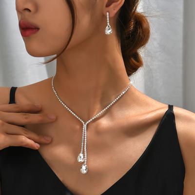 3-delige Dames Trendy Klauw Ketting Serie Minimalistische Waterdruppel Ketting Oorbellen Sieradenset Bruiloft Banket Feest Vakantie Cadeau