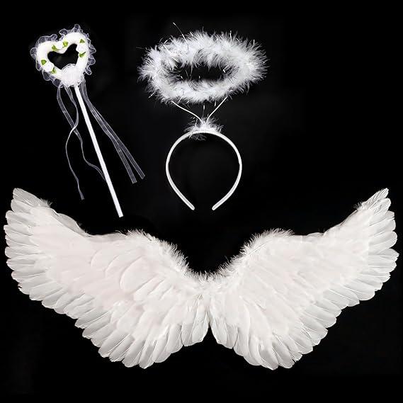 31,5  engelenvleugel halo en feeënstaf voor volwassen vrouwen, kinderen, meisjes, Halloween, Kerstfeest kostuums gray