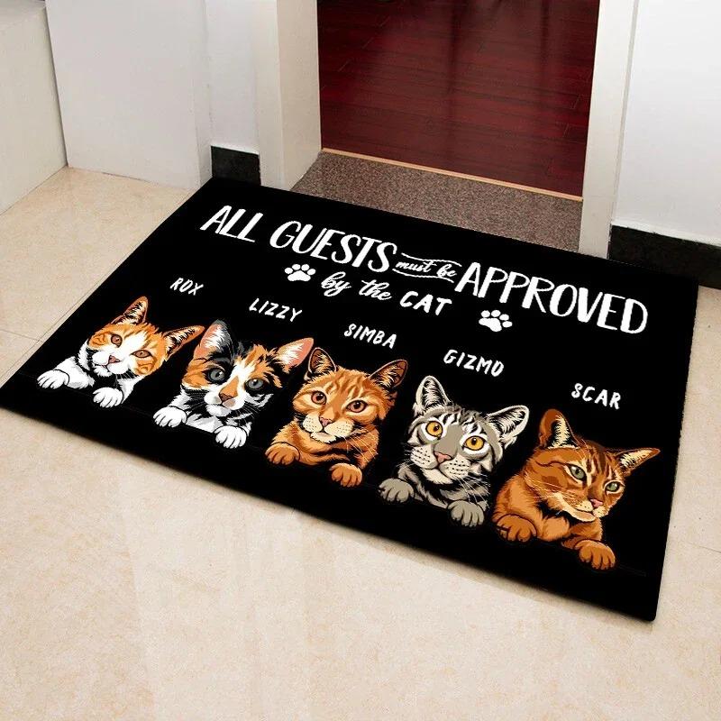Welcome Doormat Cute Cat Mat Machine Washable Anti-slip Floor Mat Home Decoration Living Room Bedroom Kitchen Entrance Foot Mats