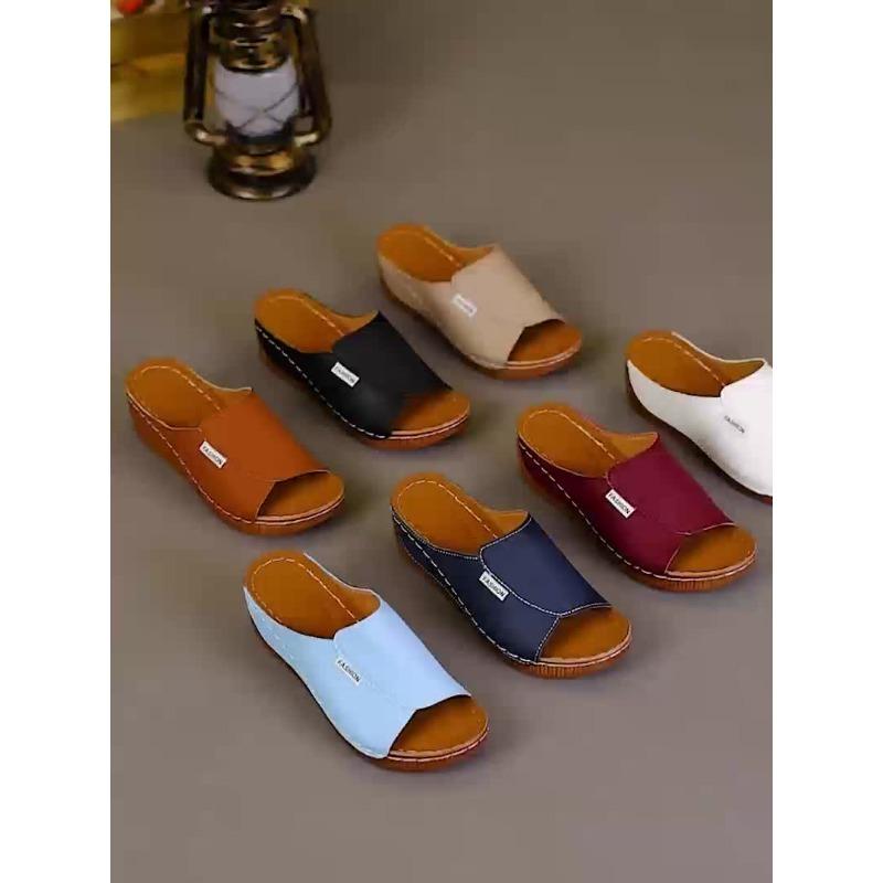 Large-sized Thick-soled Casual Slipper Women's Shoes 2025 New Style Wide Band Simple and Fashionable Fish-mouth Wedge Heel Slipper
