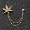 British Style High-end Maple Leaf Brooch with Rhinestone Chain Fashion Vintage Tassel Badge Lapel Pin for Men's Suit Accessories