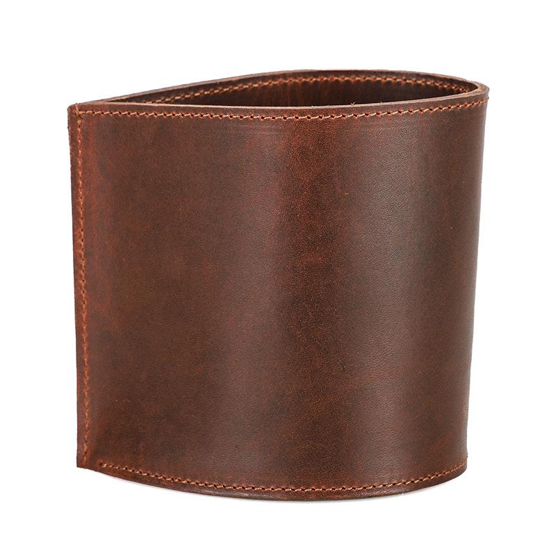 

Креативная круглая кожаная подставка для ручек ручной работы, коробка для хранения канцелярских товаров для офиса, настольный набор пеналов темно-коричневого