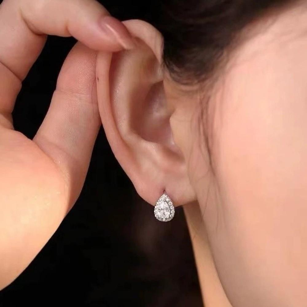 Pear Water Drop Zircon Hoop Earrings Mini Ear Buckle Light Luxury Teardrop Stud Earrings  Jewelry