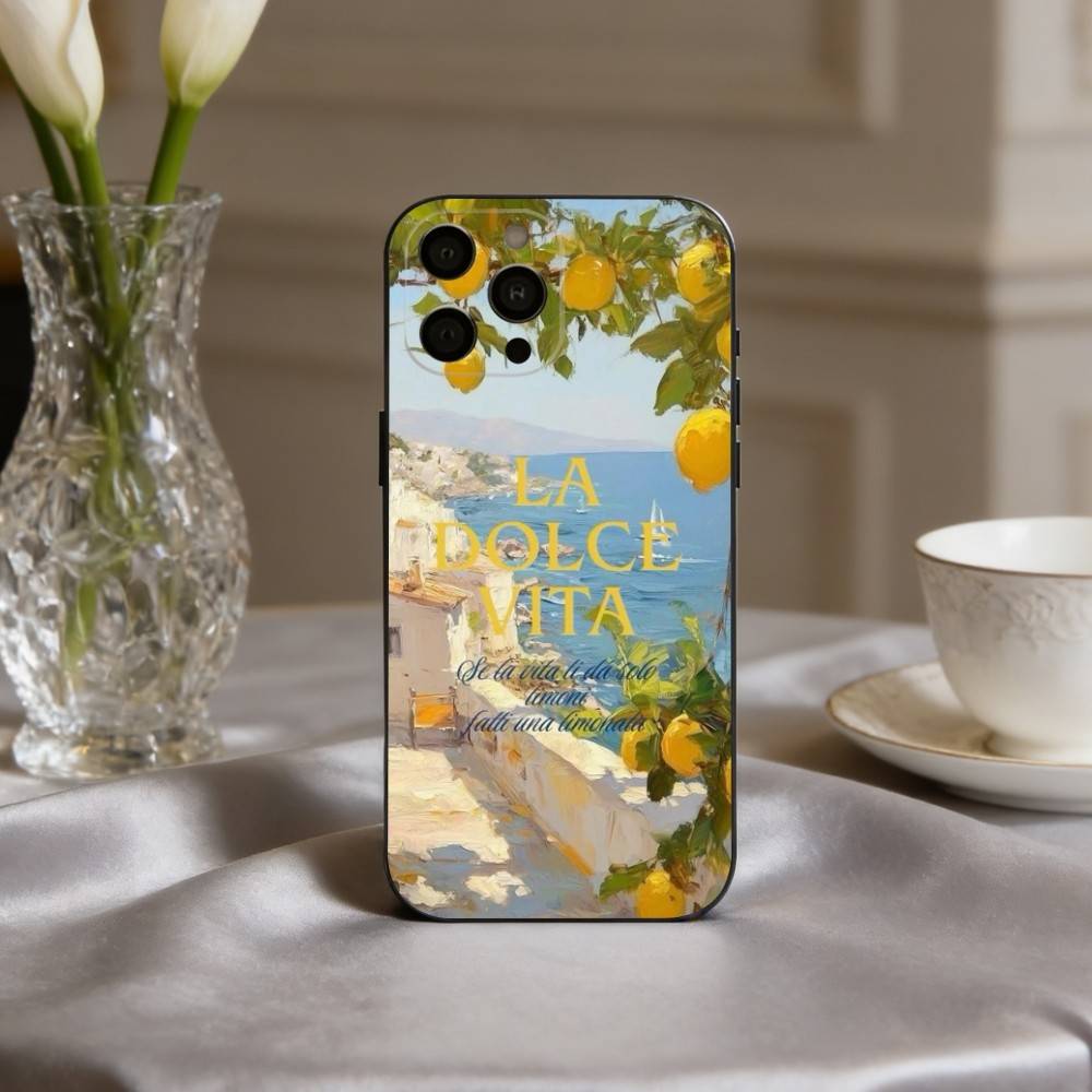 S-Seaside S-Scenery Wine L-Lemon Phone Case Silicone Soft For IPhone 17pro 16 15 14 13 12 11 X XR Plus Pro Max Plus