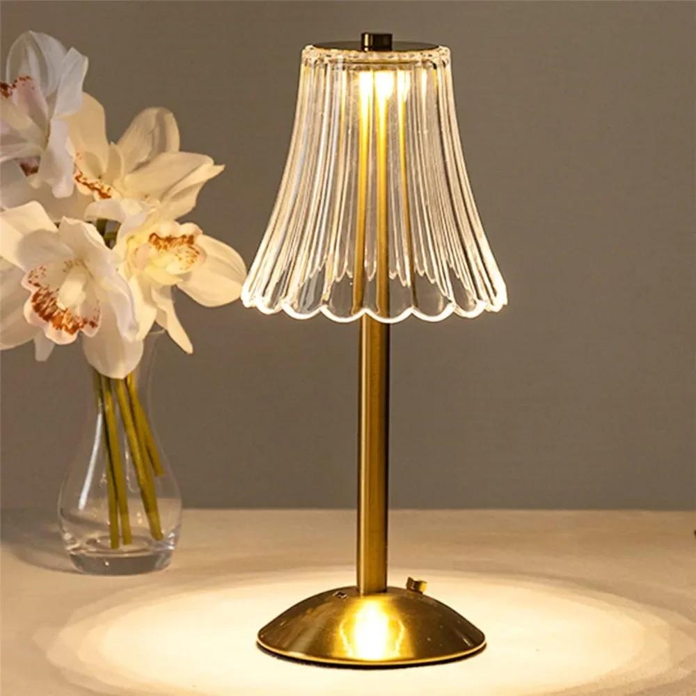 LED Table Lamp Tri Color Dimming Retro Antique Bronze Charging Small Desk Lamp Nordic Minimalist Atmosphere Desktop Decoration
