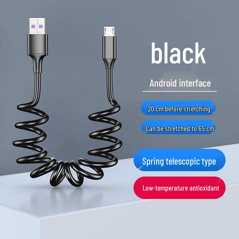 Câble USB Rétractable à Ressort Double Coude 6A Charge Rapide pour Téléphones & Voitures