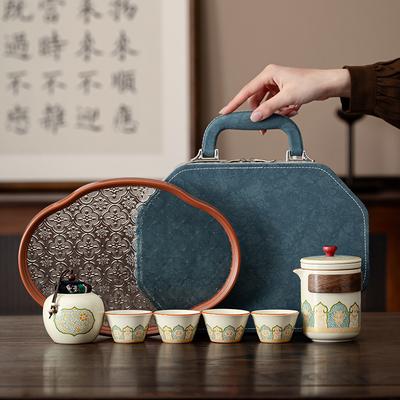 Tea Set Kung Fu Brewing Teapot Ru Kiln Ancient Rhyme Portable Whole Set of Tea Drinking Equipment Ceramic Express Cup Souvenir