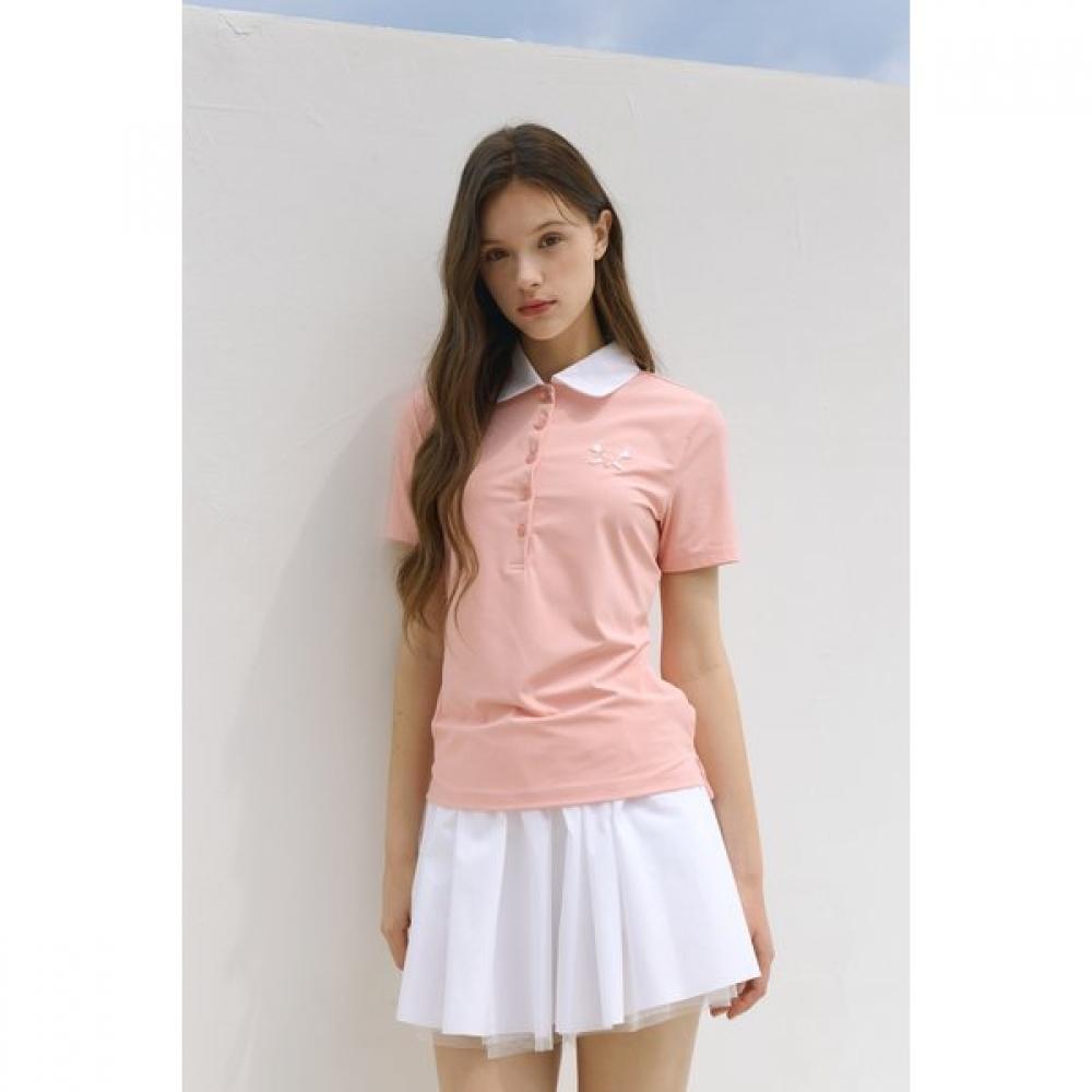 

Goxo HearT ATTack Ribbed Collar ShorT Sleeve T shirT Peach M (55 class-66 class)