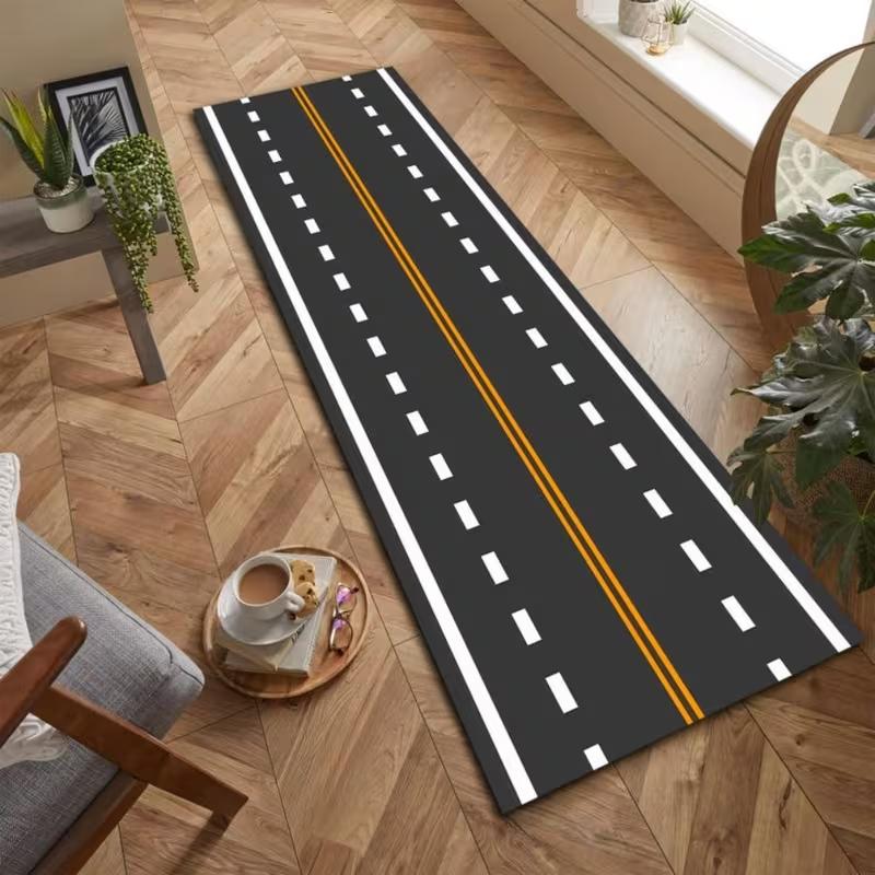 Running Track Print Mat - Athletic Lane Design Non-Slip Floor Carpet for Hallway Home Gym Playroom Sports Decor Fashionable