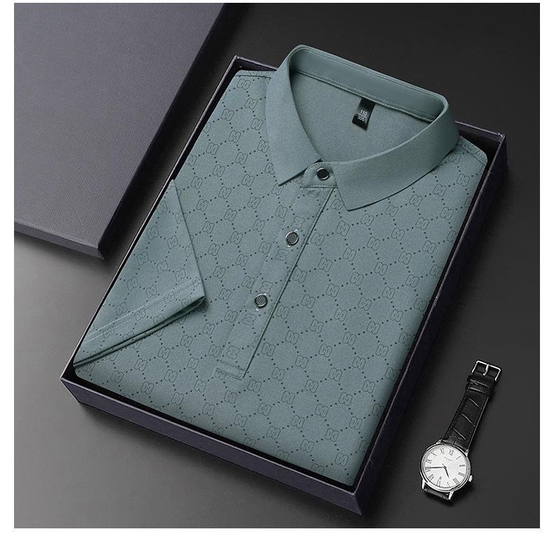 Men's Summer Ice Silk Polo: Loose Fit, Turn-Down Collar, Solid Color, Short Sleeve - New Trend for Middle-Aged