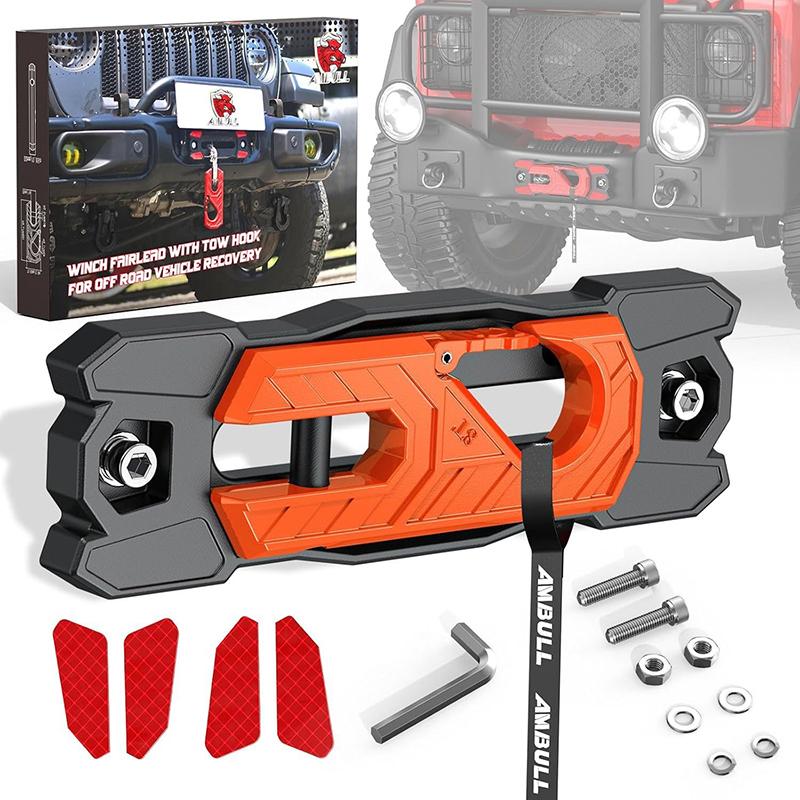 Winch Fairlead with Tow Hook Aluminum Hawse Fairlead with Winch Hook 33000lb Break Strength for Off-Road Vehicle Recovery оранжевый
