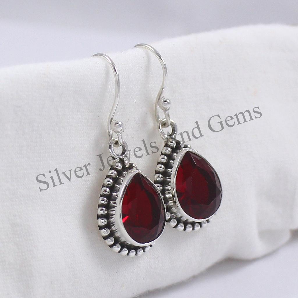 Red Garnet Earrings, Designer Earring, Handmade Earrings, Teardrop Garnet Earring, 925 Sterling Silver, Gift for her, Wedding Earring
