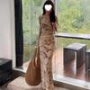 Elegant Retro French Round Neck Long Dress for Women