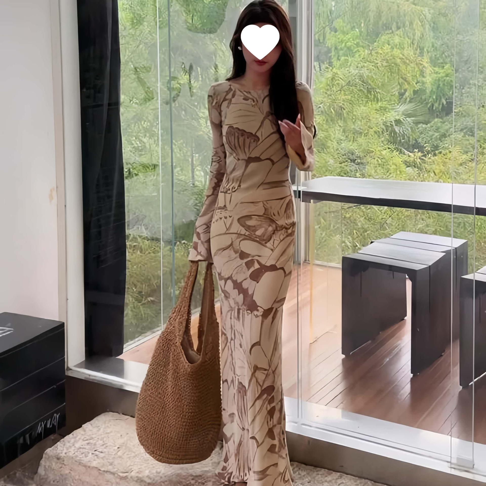 

Elegant Retro French Round Neck Long Dress for Women 2XL