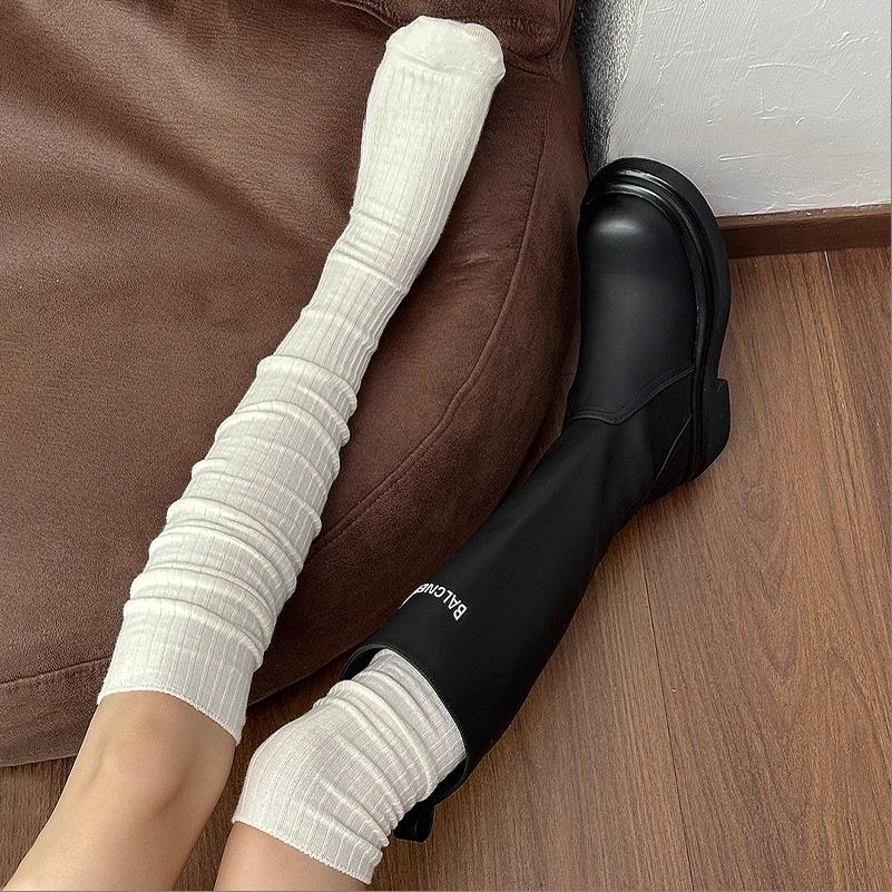 Japanese Style White Vertical Stripe Ruffle Calf Socks - High-Quality High-Top Spring & Summer JK Long Socks for Women