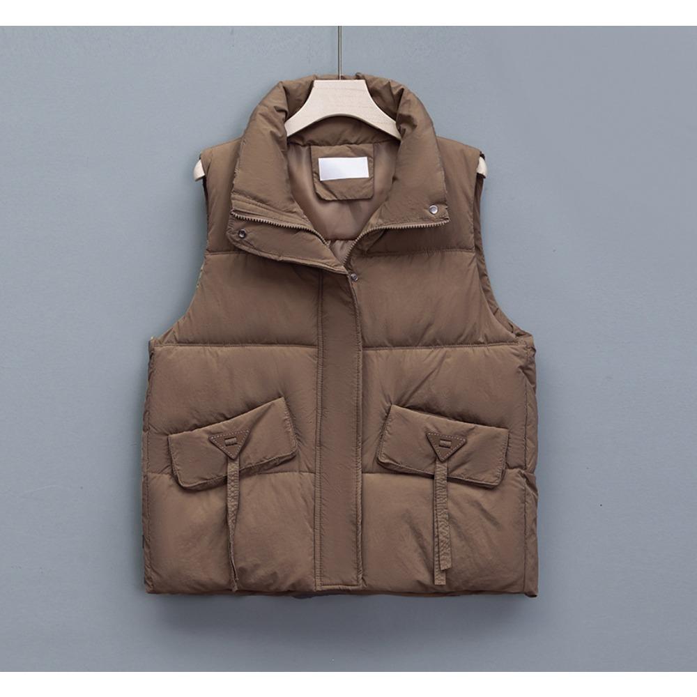 

Large size down cotton vest women s short autumn and Korean version outer wear design sense thickened vest cardigan jacket L кофейный