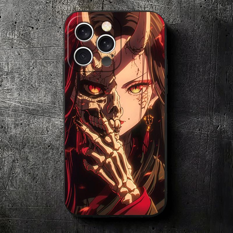 Japanese Oni Mask Girl Soft Phone Case for iPhone 16 16E 17 Air 15 Pro Max 14 Plus 13 Mini 11 12 7 Black Cover Back Shell