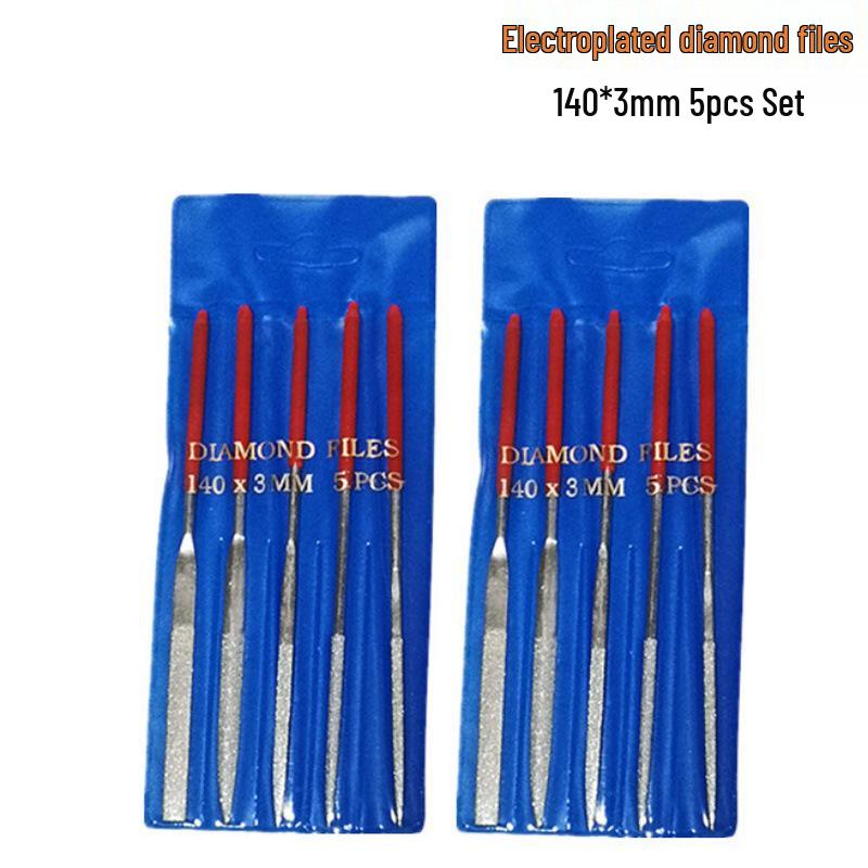 5-Piece Electroplated Diamond File Set for Metal, Wood, Stone, Relic Polishing, Deburring, Chamfering - 140x3mm