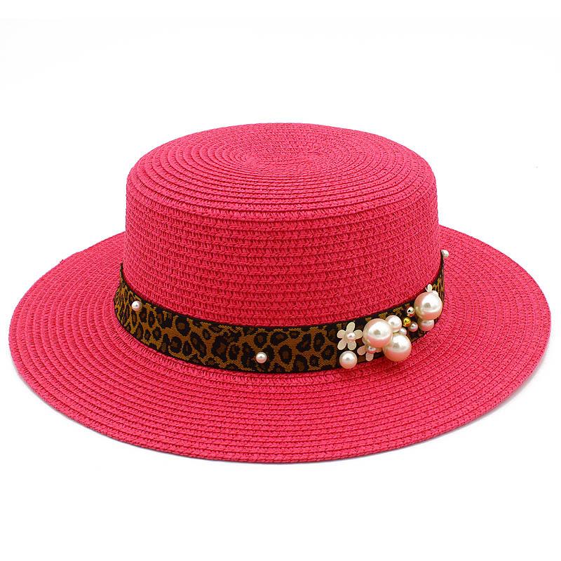 Hot Sale Straw Top Hat Fashion Pearl Accessories Panama Shade Straw Hat Women's Summer Big Eaves Beach Hat