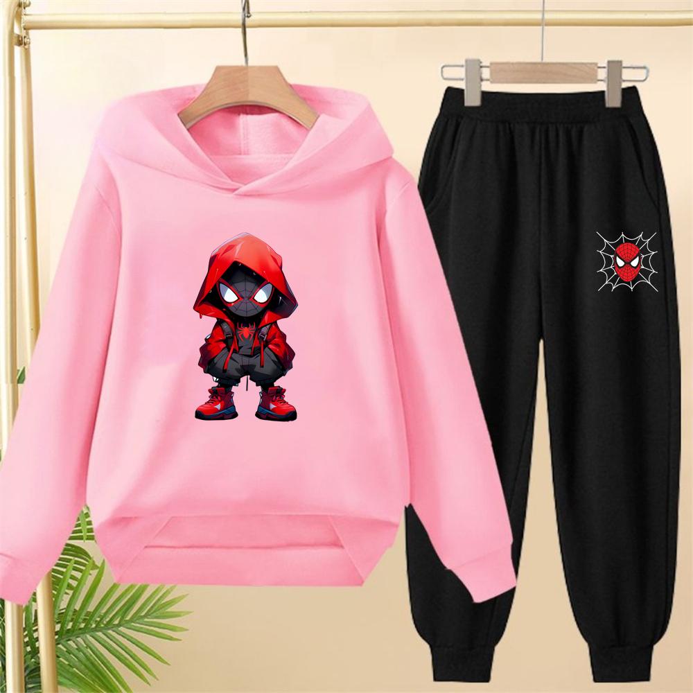 Black Spider-Man Children's hoodie girls boy clothing tops+pants set leisure outerwear sweatshirt Suitable