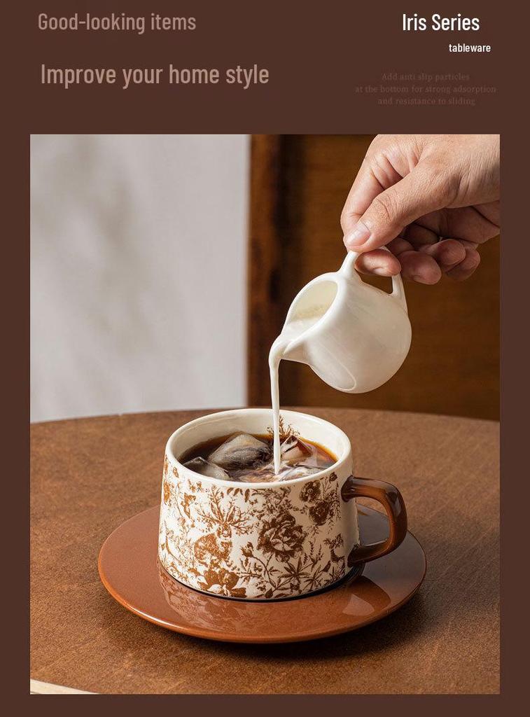 Retro Ceramic Coffee Cup & Saucer Set - Luxurious, High-End Feel for Coffee, Milk, or Water - Ideal Gift