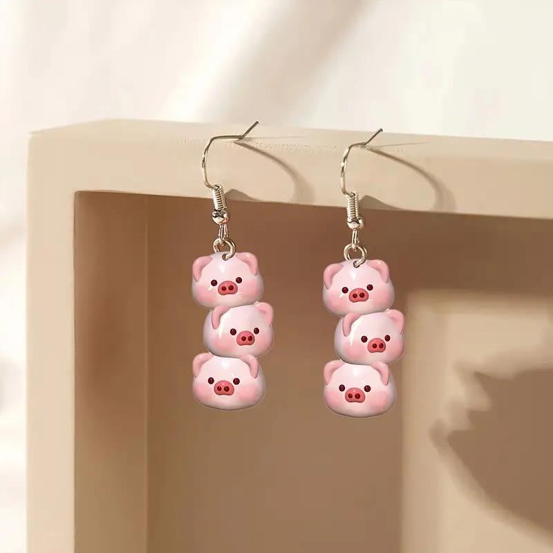 2024 New Cute Pink Piggy Cartoon Acrylic Earrings