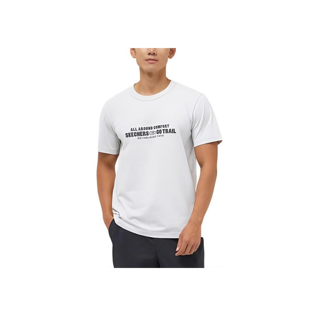 Skechers Knit Breathable Round Neck Letter Print Pattern Short Sleeve T-Shirt Men Tops Dawn-Blue Gray L324M005-02VP S