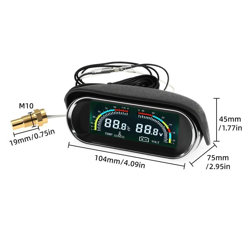 Digital LCD 2 in 1 Gauge Water Temp+Voltage Gauge Water Temperature Meter With Flashing Alarm Voltmeter For Car Truck Vehicle