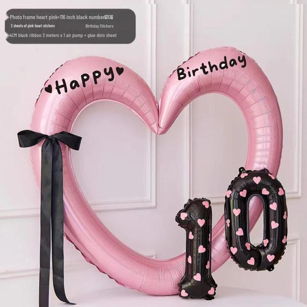 Pink Big Heart Photo Frame Balloon - Aluminum Film Birthday Decoration for Children's Party, First Birthday Photo Props