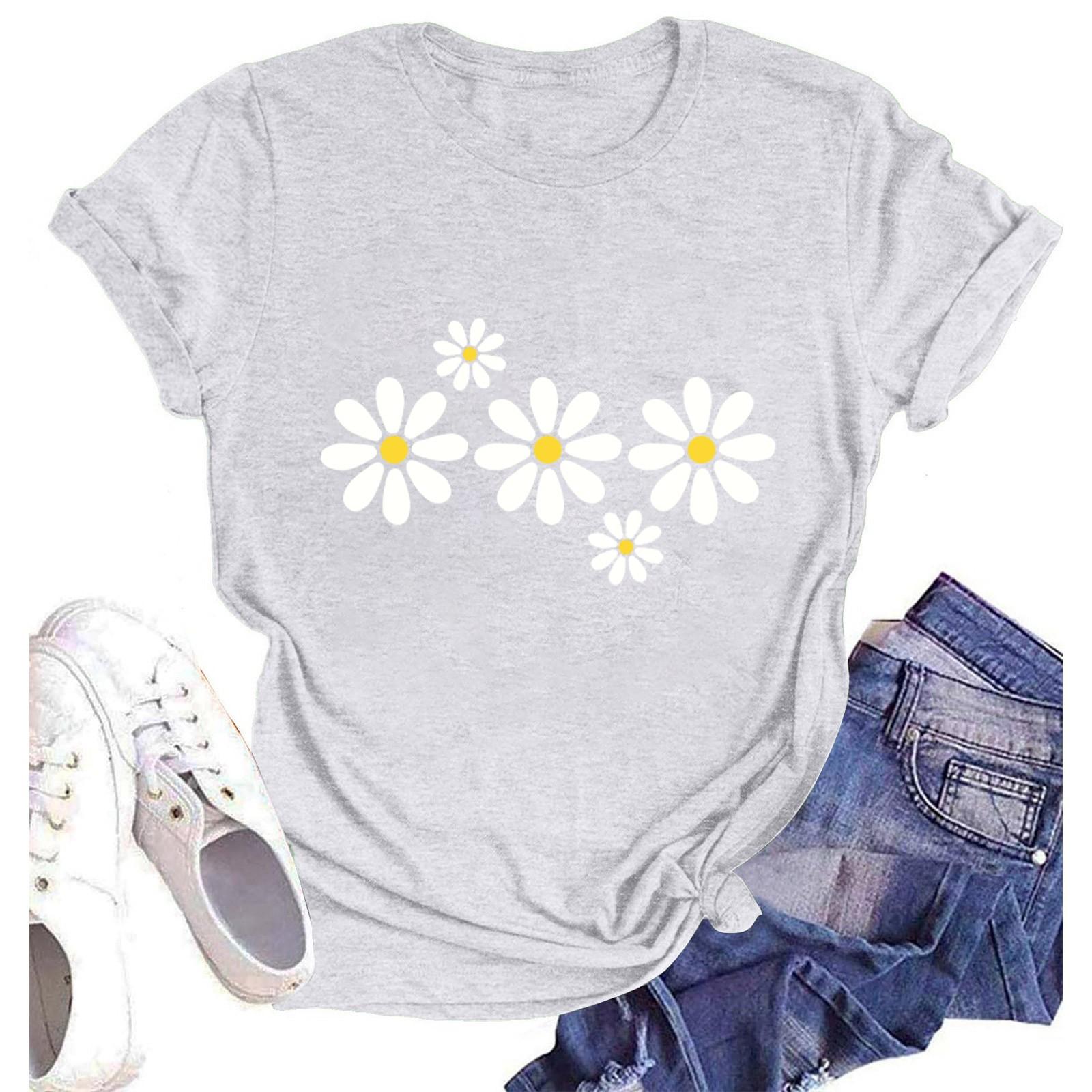 

Женская модная повседневная летняя удобная блузка с круглым вырезом и коротким рукавом с принтом XL белый