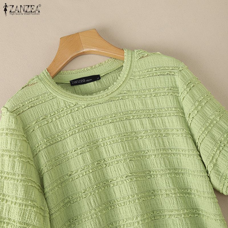 ZANZEA Women Casual Round Neck Solid Color Loose Short Sleeve Blouse