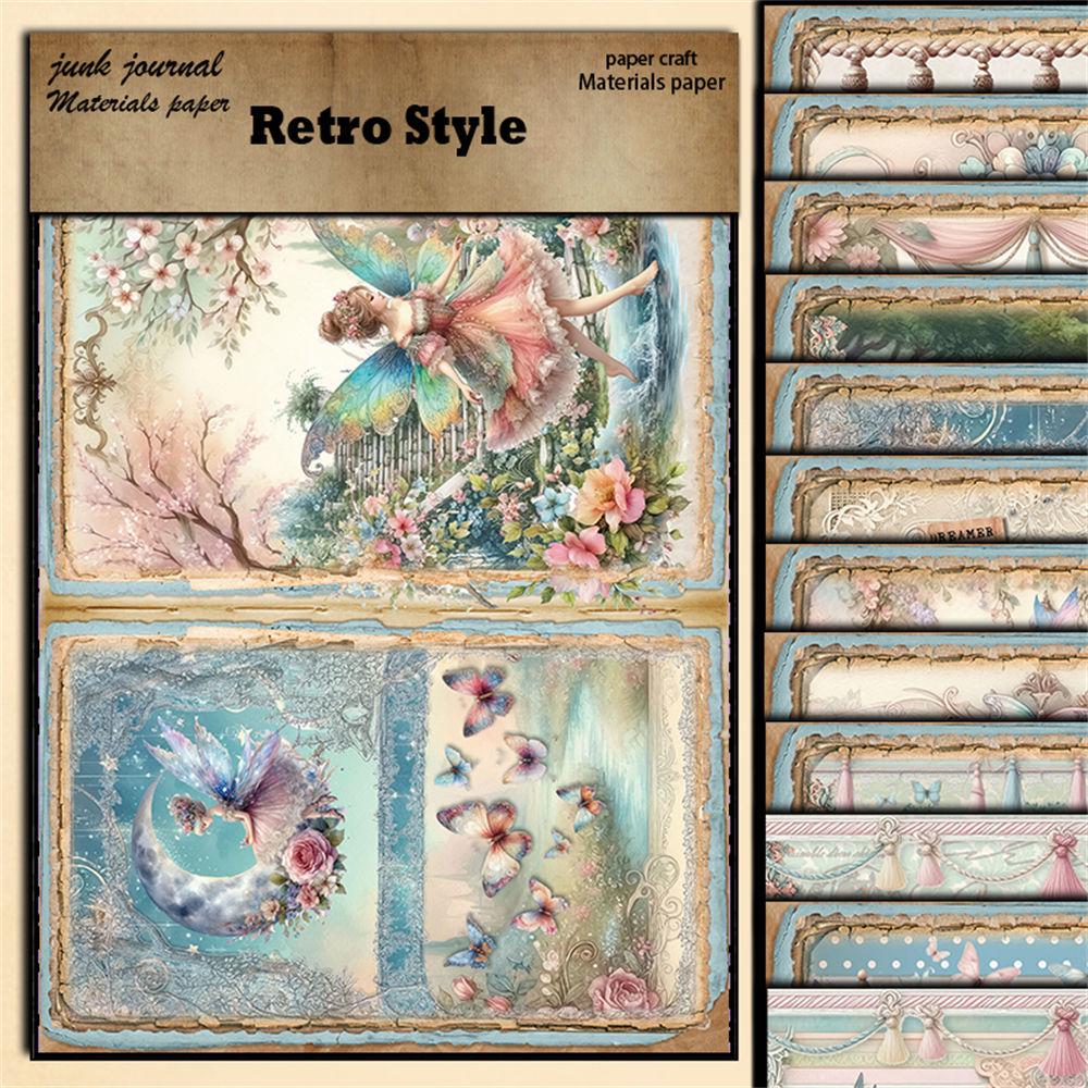 Retro Elf Kingdom European & American Collage Paper Set - 12 Sheets for Journaling & DIY Stickers
