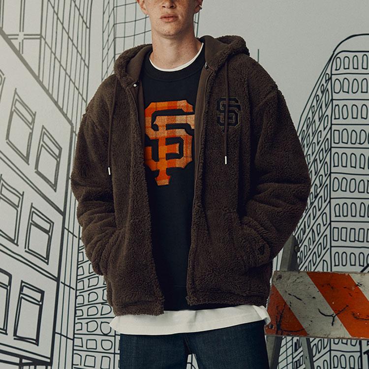New Era Logo Embroidered Hooded Drawstring Loose Jacket Unisex jackets Brown 13338645