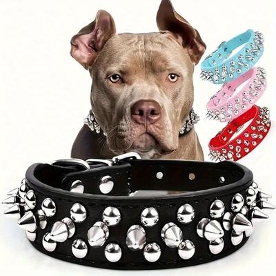 1pc Studded PU Leather Pet Collar, Adjustable For Small-Medium Dogs, Safe For Outdoor Use