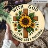 2D Flat, 1pc Interesting Vintage Round Aluminum Sign: Sunflower Cross Theme, Yard, Room, Office, Country Farm Decoration Garden Decoration Club