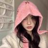 Sweet Knitted Balaclava Hat Embroidered Flowers Pullover Cap Casual Neck Collar Beanies Cap  Girls
