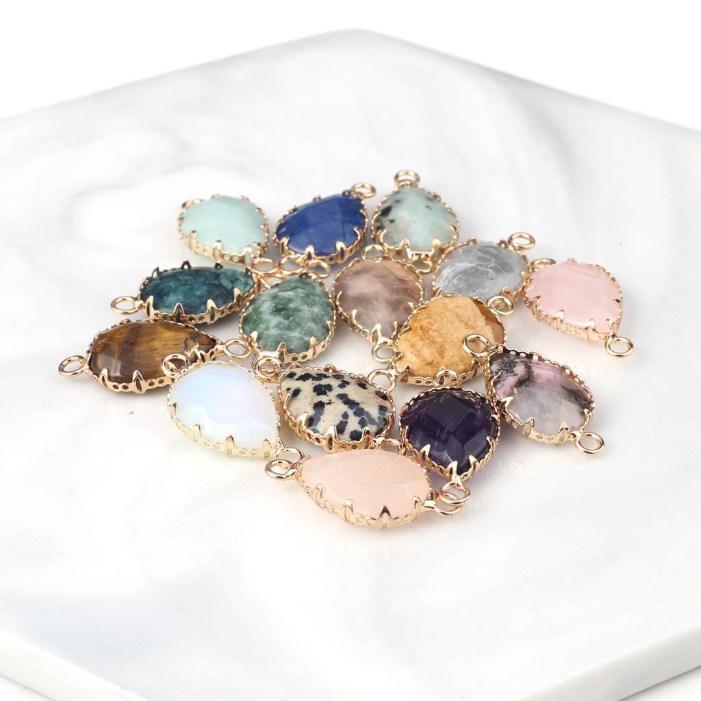 2Pcs Natural Stone Connector Drop-Shaped Faceted Connector Charms For Jewelry Making DIY Necklace Bracelet Accessory