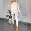 2024 Women's Casual Solid Color Round-Neck Top Set with Slit Long Sleeves for Autumn and Winter