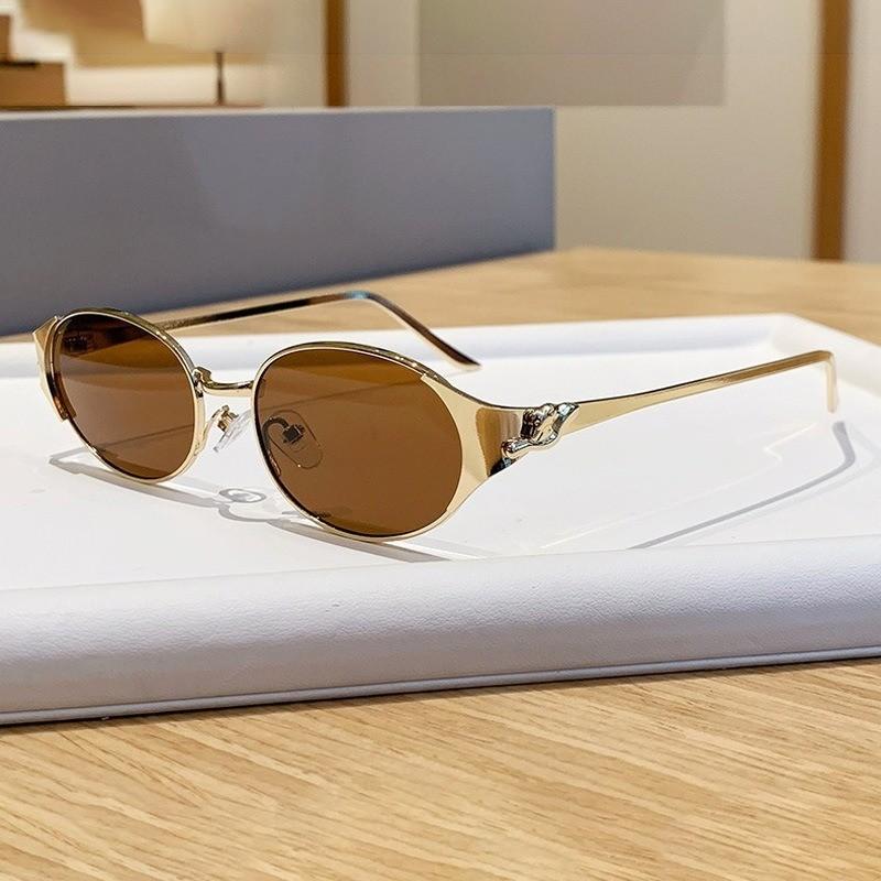 Y2k Style Metal Oval Sunglasses For Outdoor Travel And Uv Protection
