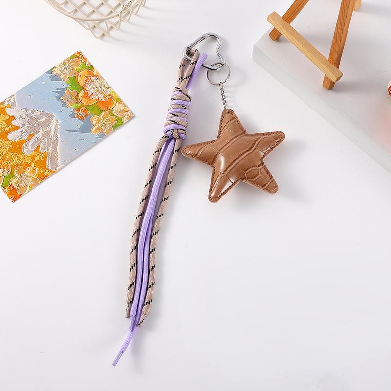 Pendentif Porte-clés Étoile Élégant avec Cordon en Cuir Tressé - Charme de Sac Style Ins & Dragonne de Téléphone.