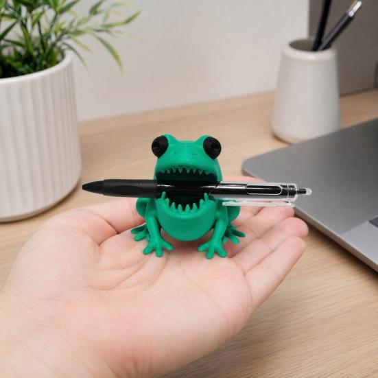 huaqianguhh Cute Frog Pen Holder, 3D Printed Figurine, Cartoon Desk Organizer, Multifunctional Storage for Pens Pencils Markers, Office School Decor
