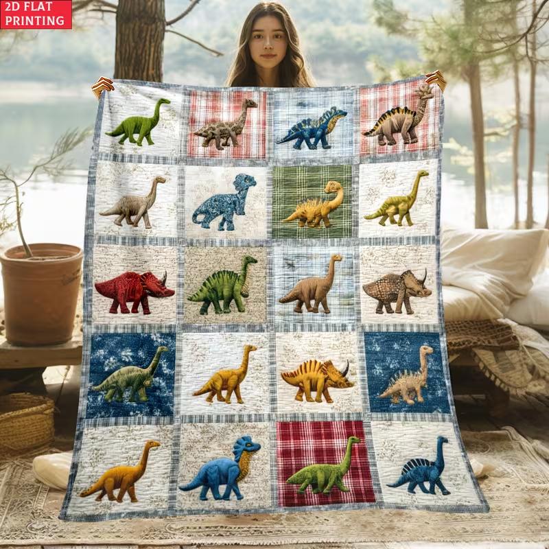 2D Flat 1pc Dinosaur Design Printed Blanket Lightweight Flannel Suitable for Camping, Picnic, Hiking, Tourism, Airplane, Bedroom