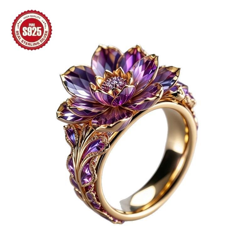 S925 Silver Moissanite Ring 18K Gold Plating Party Jewelry