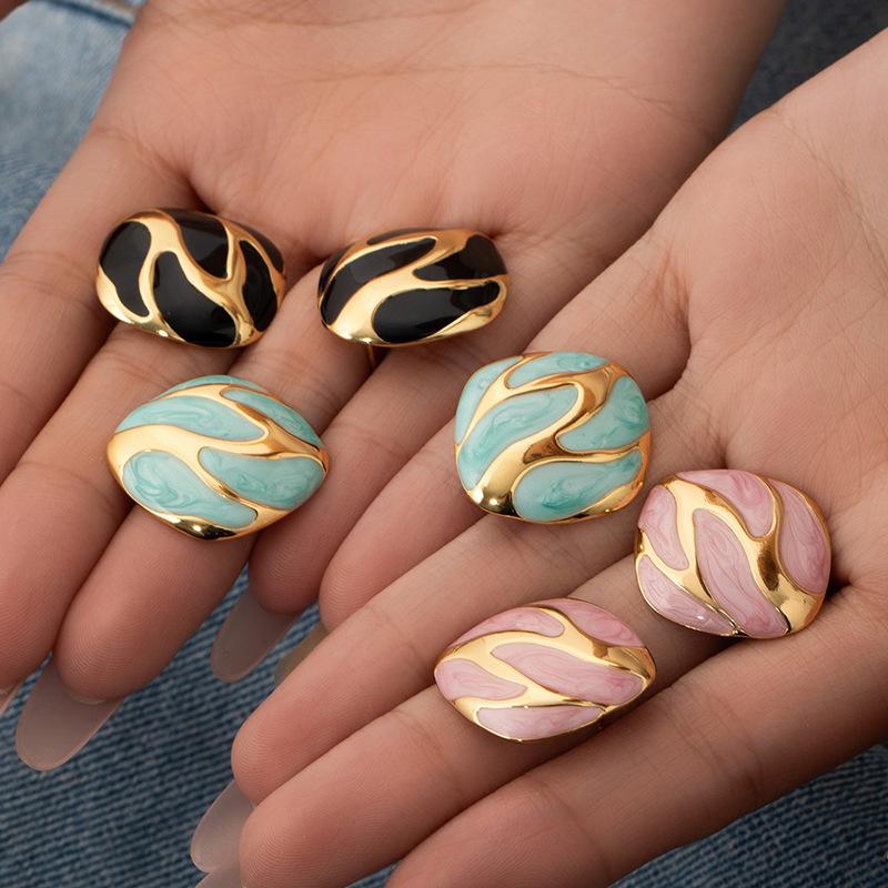Pendientes Cuadrados Vintage de Gota de Aceite de Colores para Mujer Personalidad Colores Contrastantes Irregulares Moda Fiesta Circonita
