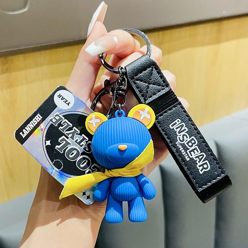 Adorable Superhero Bear Keychain Pvc Material Cute Cartoon Couples Gift Accessory